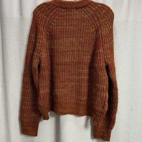 Evereve Rustic Knit Sweater SZ L Rust ombré orange fisherman pumpkin patch fall - Picture 6 of 7